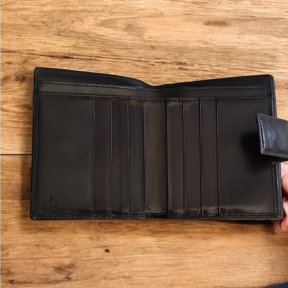 GUCCI Dark Brown Lambskin and Canvas GG Guccismo Bifold Wallet - Picture 6 of 6